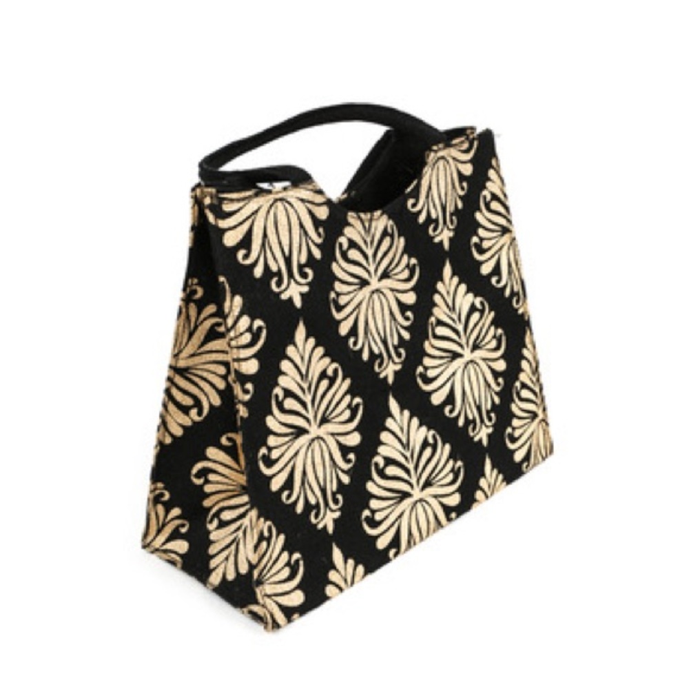 NWT Basically Yours Gold/Black Damask Jute Tote Bag